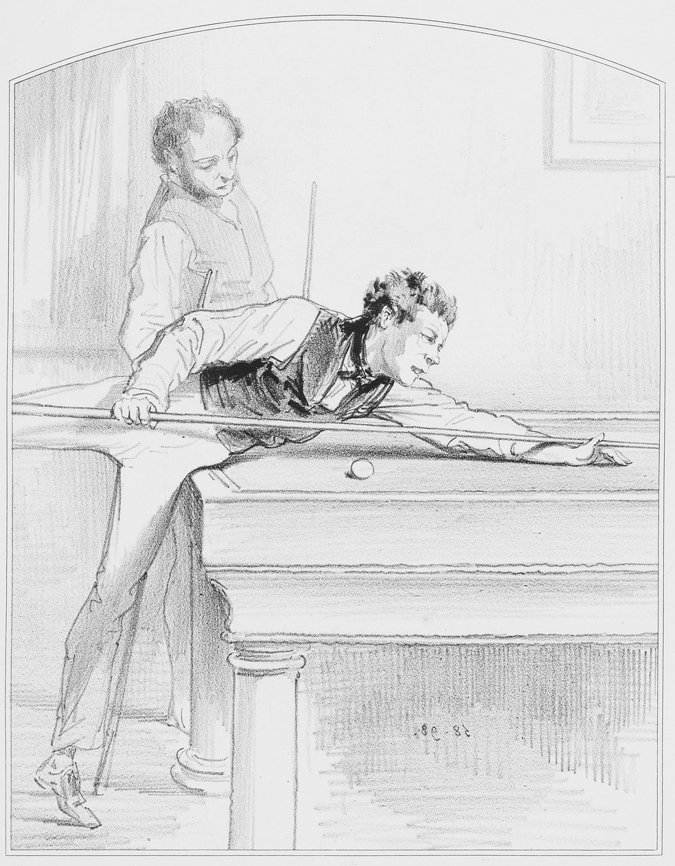 Le biljard, plate 19 fra Les Toquades, 1858 av Paul Gavarni