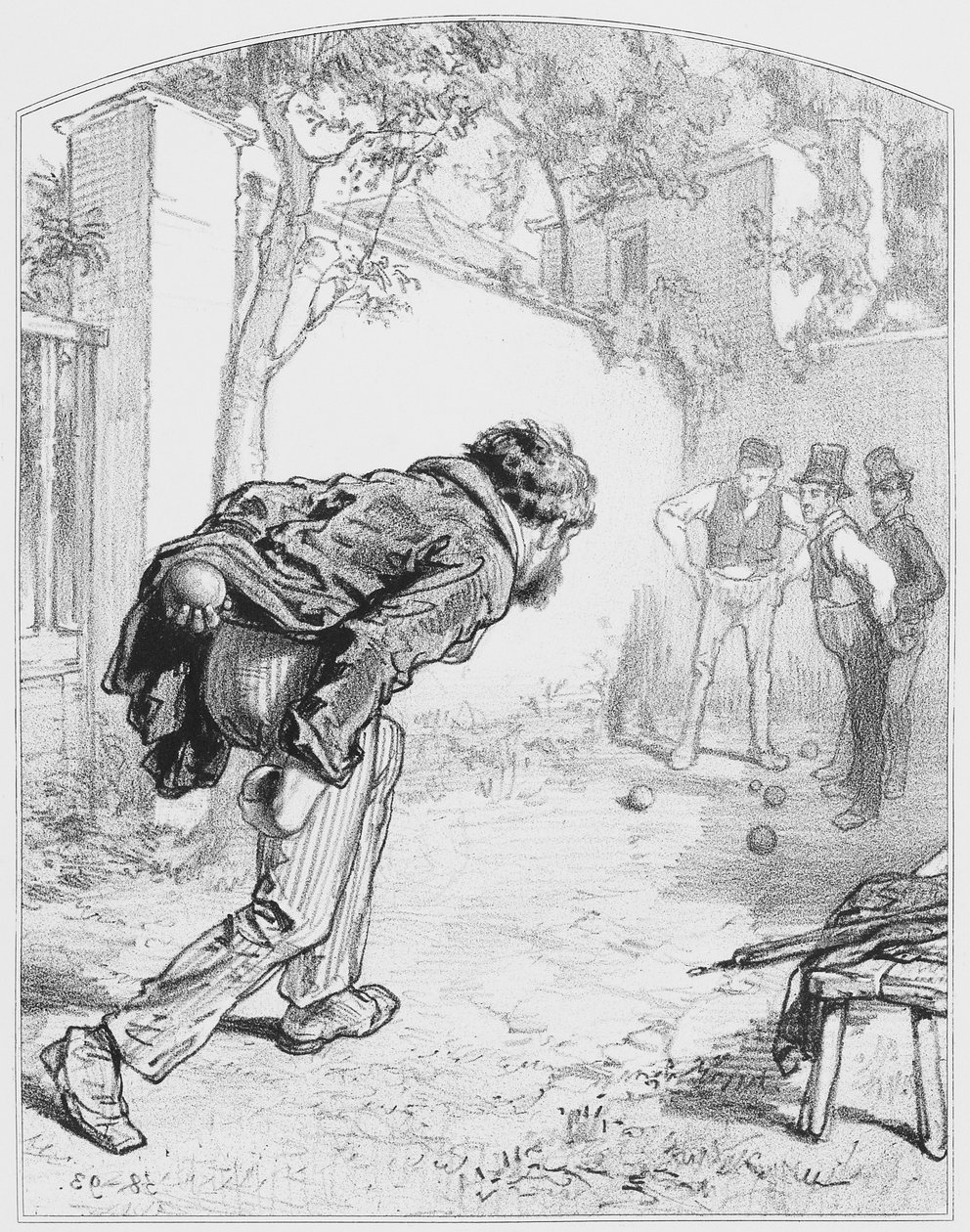 Les boules, plate 11 fra Les Toquades, 1858 av Paul Gavarni