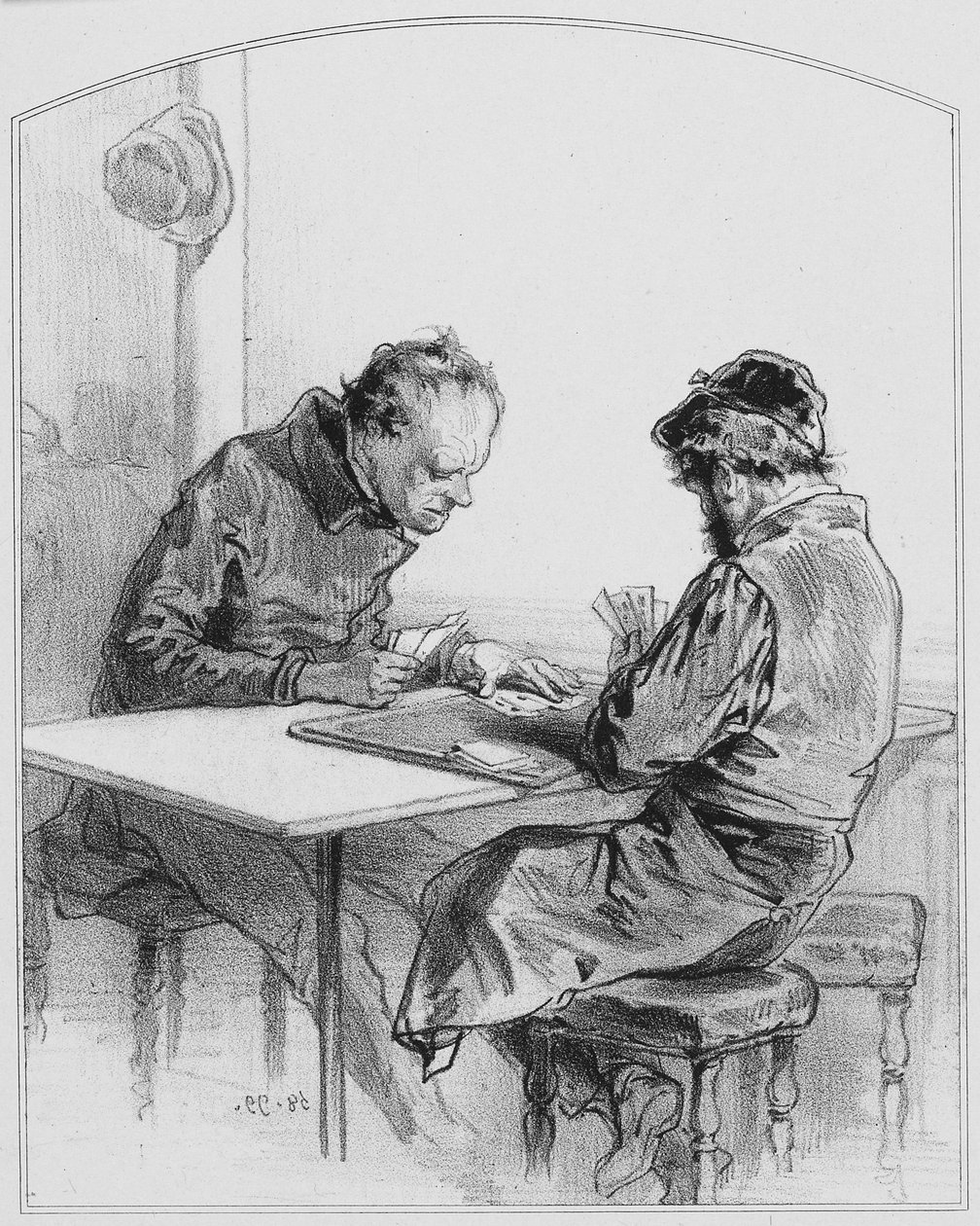 Kortene, plate 20 fra Les Toquades, 1858 av Paul Gavarni