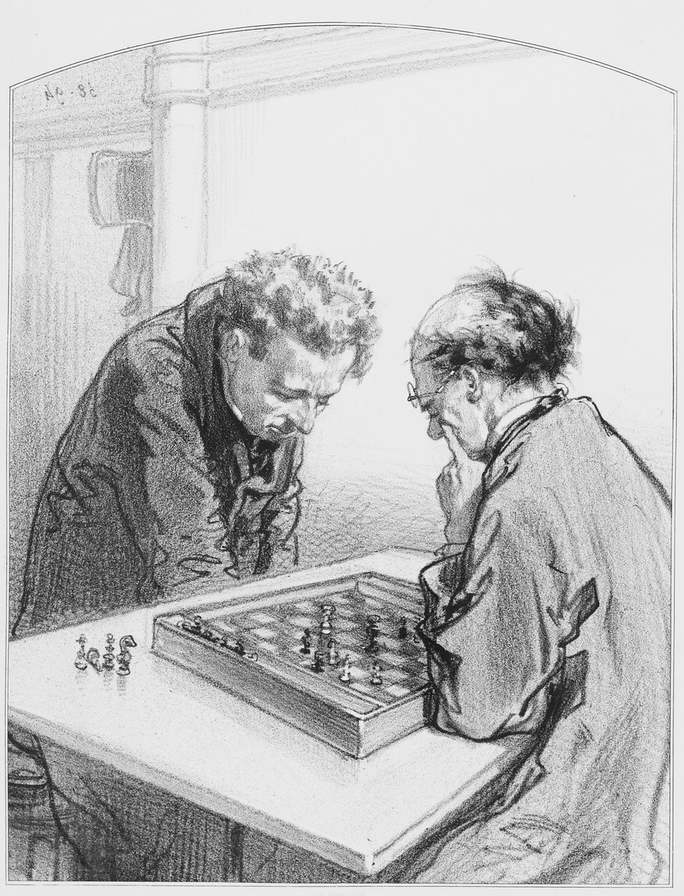 Sjakk, plate 15 fra Les Toquades, 1858 av Paul Gavarni