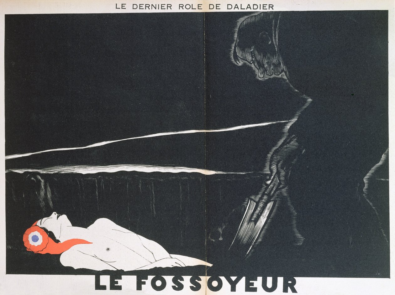 Gravegraveren, karikatur av Edouard Daladier (1884-1970) som begraver Marianne, fra 