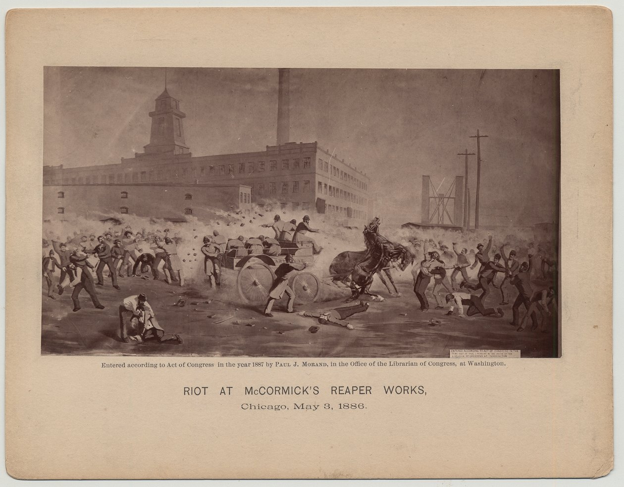 Opprør ved McCormicks reaper verk, Chicago, 3. mai 1886 av Paul J. after Morand