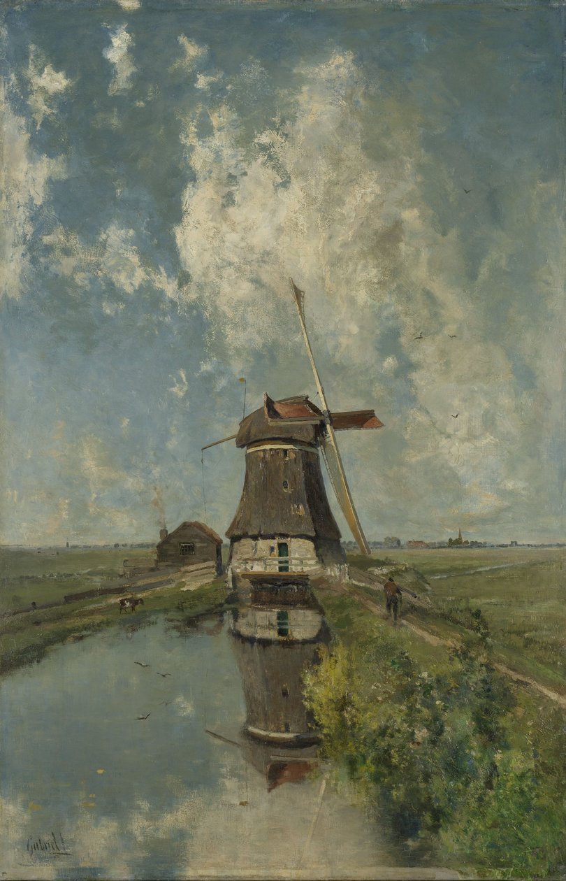 En vindmølle på en poldervannvei, kjent som I juli måned, ca. 1889 av Paul Joseph Constantin Gabriel