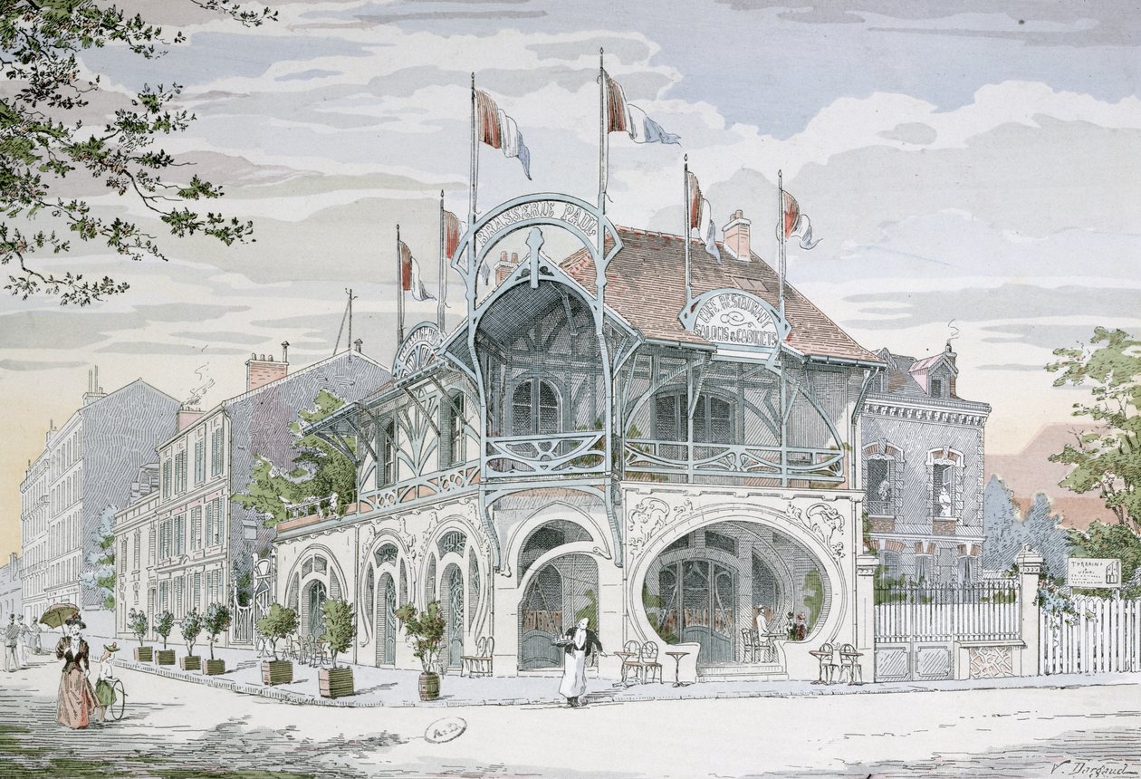Kafé i jugendstil av G. Guyon i Saint Maurice nær Paris, illustrasjon fra 