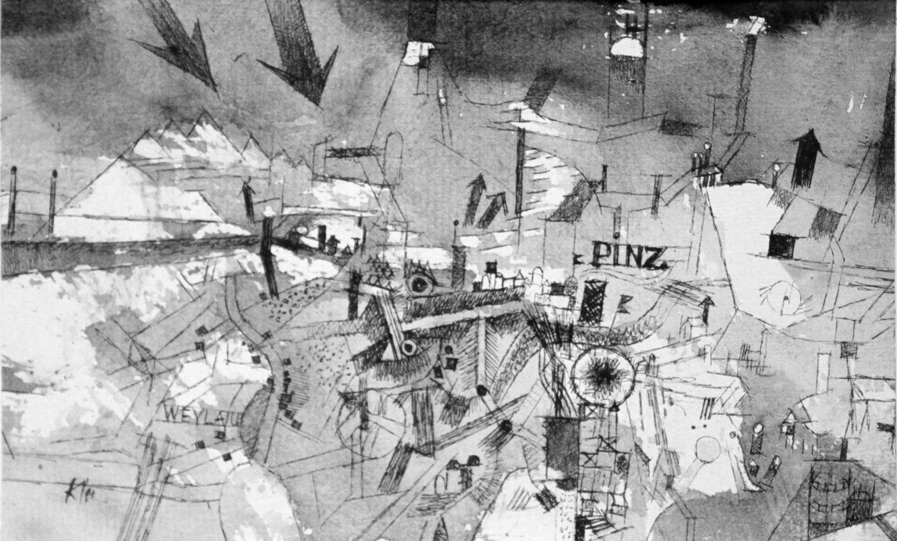 Utsikt over den alvorlig truede byen Pinz av Paul Klee