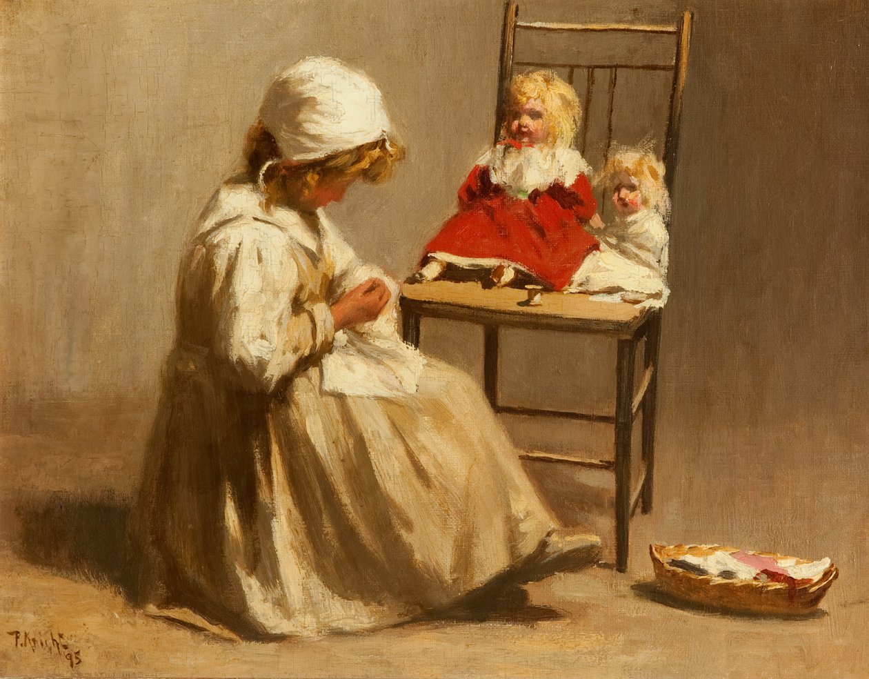 En jente med dukkene sine, 1895 av Paul Knight