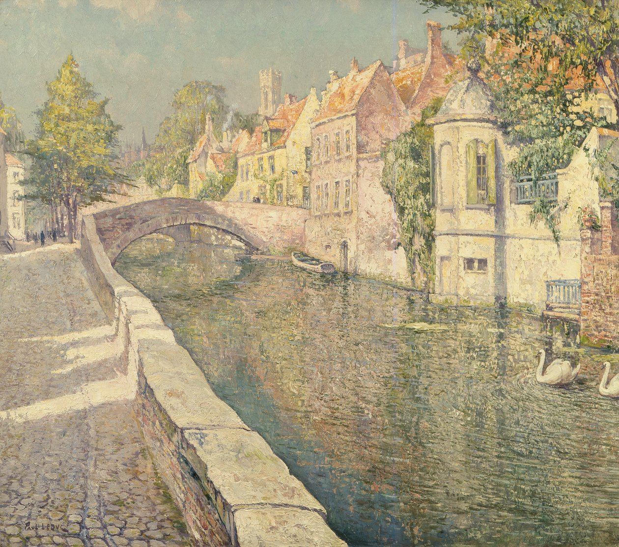 Svaner på en kanal, Brugge av Paul Leduc
