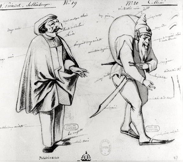 Kostymedesign for to akrobater i Benvenuto Cellini av Hector Berlioz (1803-69) 1838 av Paul Lormier