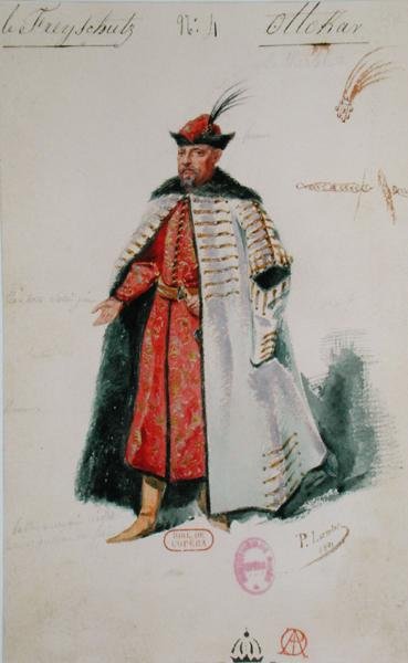 Prins Ottocar fra operaen Der Freischutz av Carl Maria von Weber (1786-1826) 1841 (wc på papir) av Paul Lormier