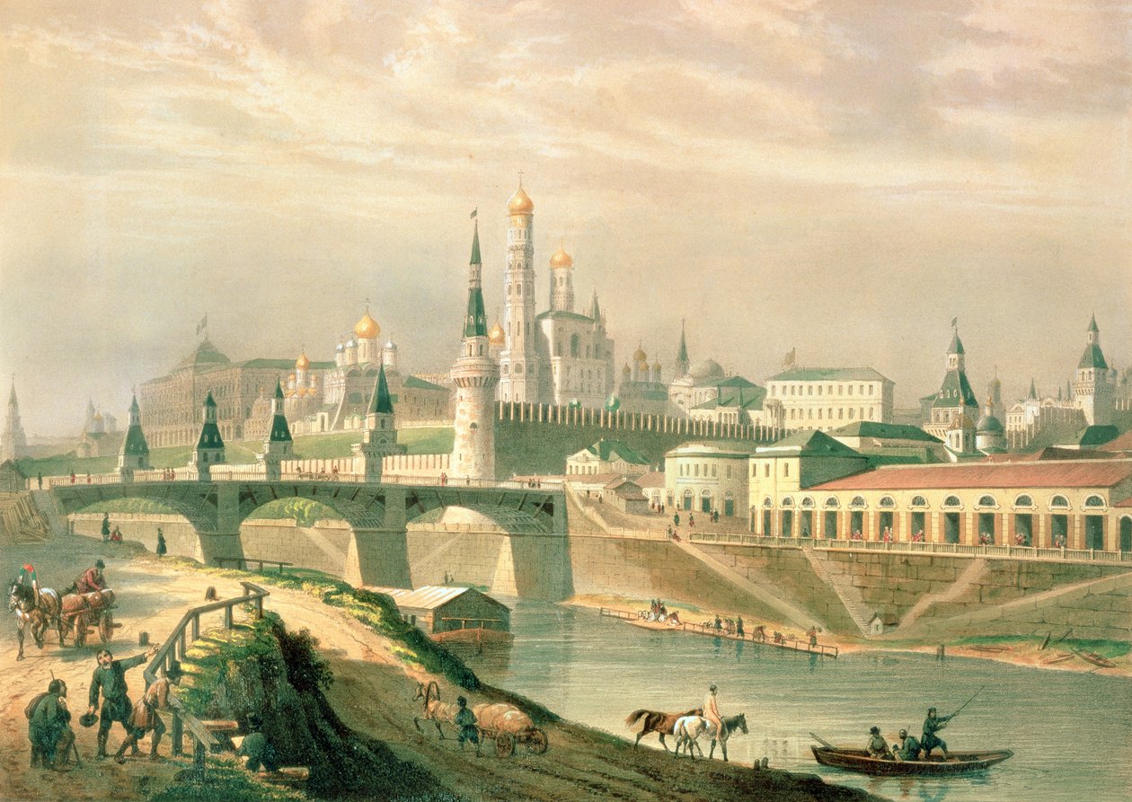Utsikt over Kreml i Moskva, 1830 (fargelitografi) av Paul Marie Roussel