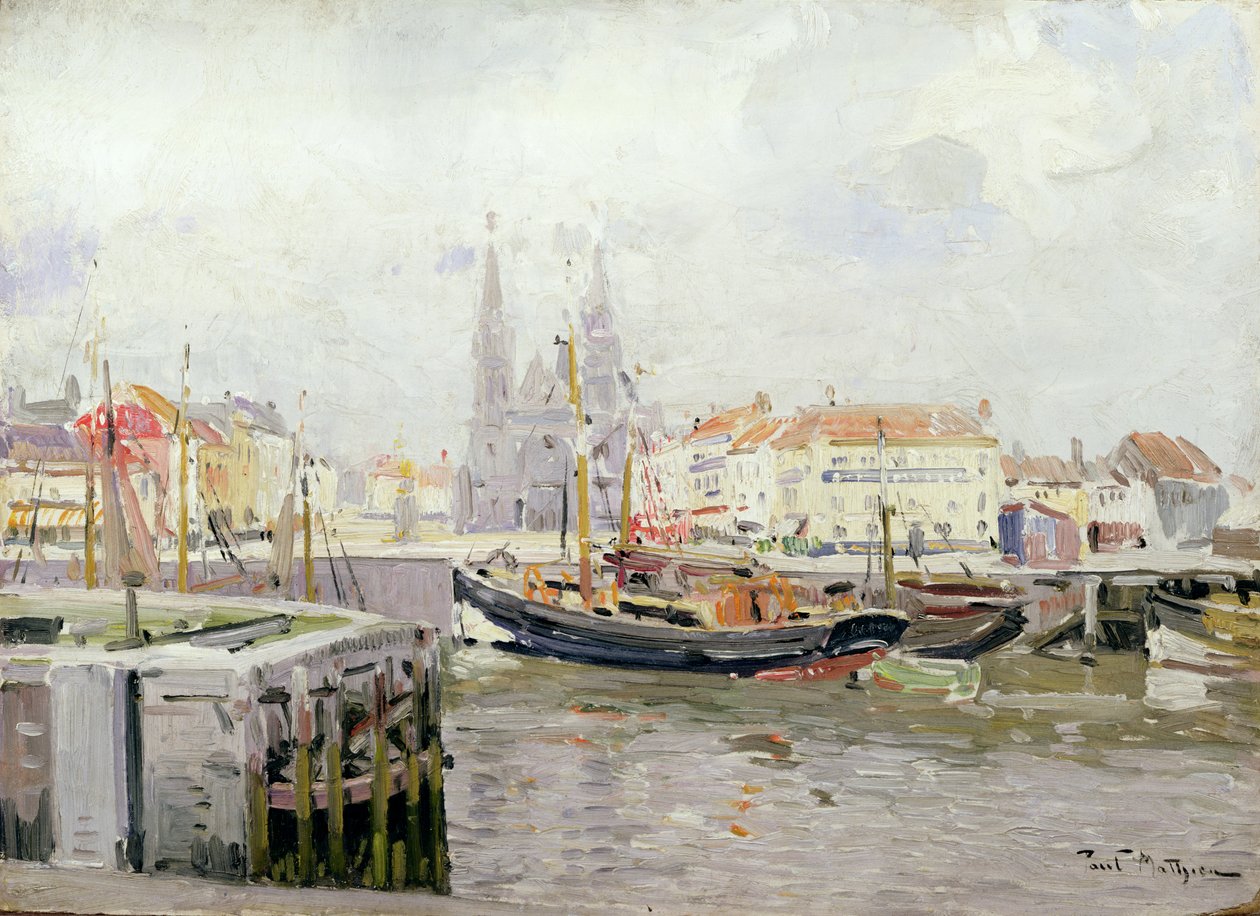 SS. Petrus en Pauluskerk og Vissers-kaien i Oostende av Paul Mathieu