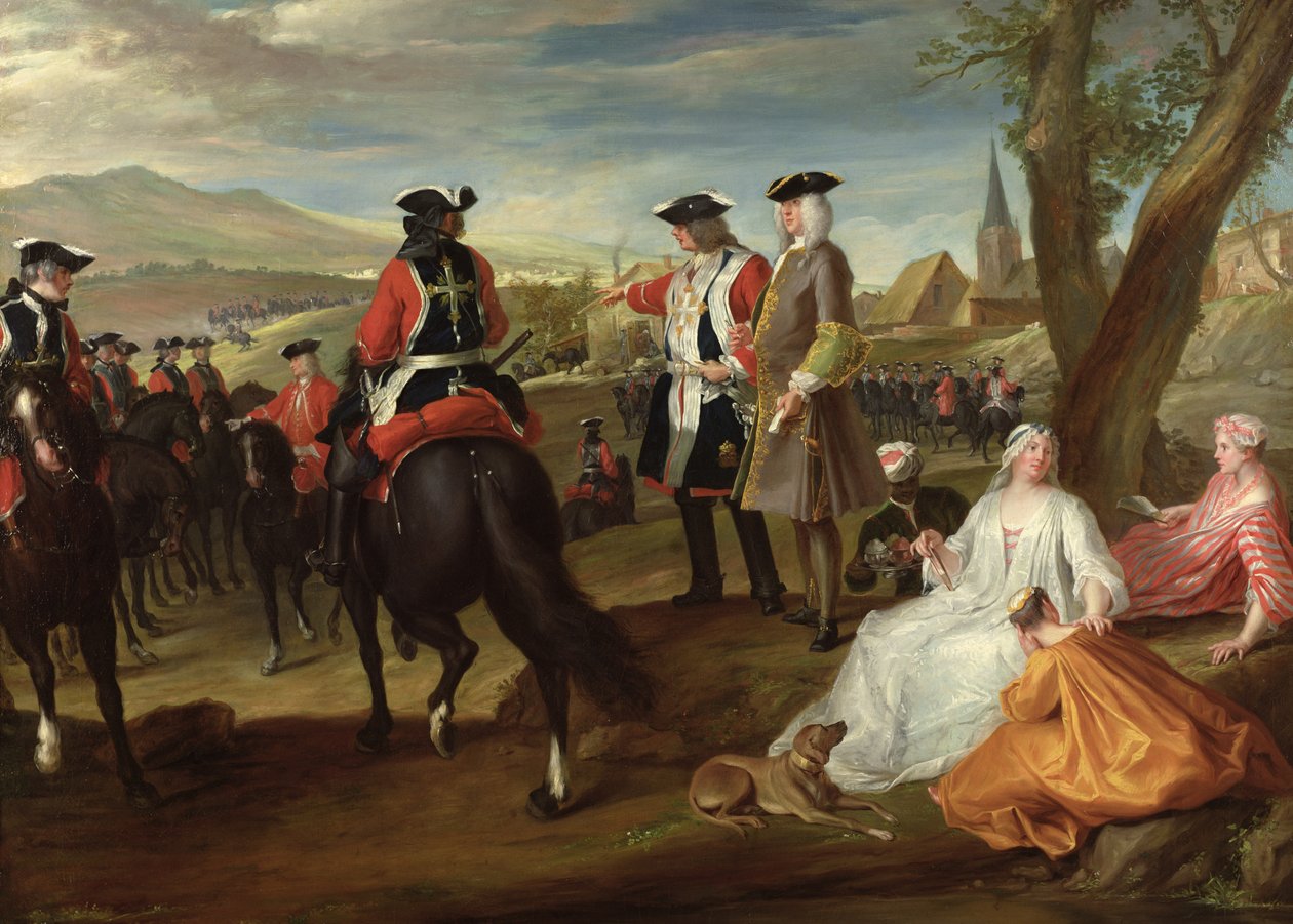 Gjennomgang av de svarte musketerene på Plaine des Sablons, 1729 av Paul Ponce Antoine Robert