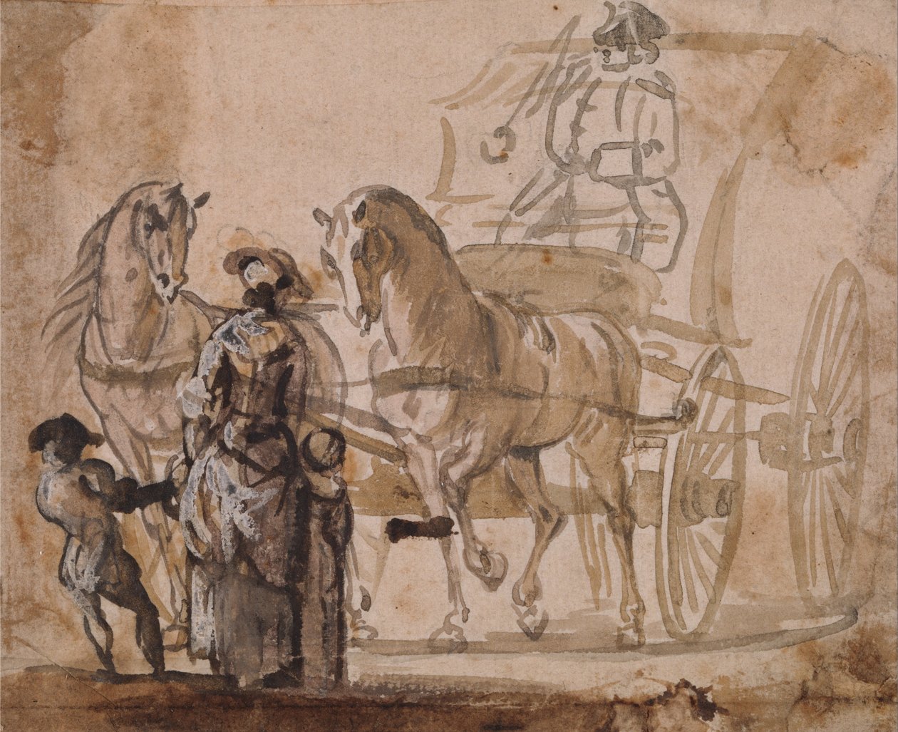 En vogn og et par, med kusk av Paul Sandby