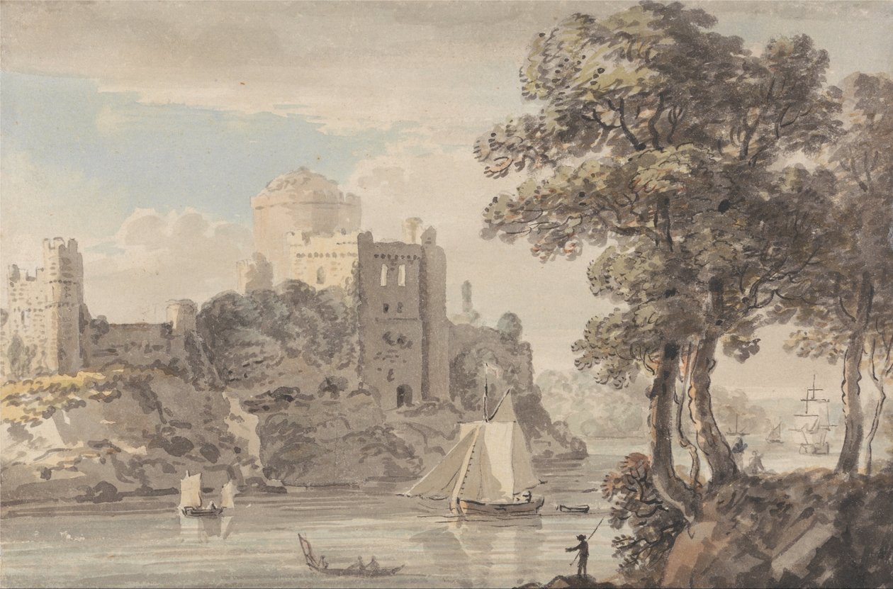 Et slott ved en elv av Paul Sandby