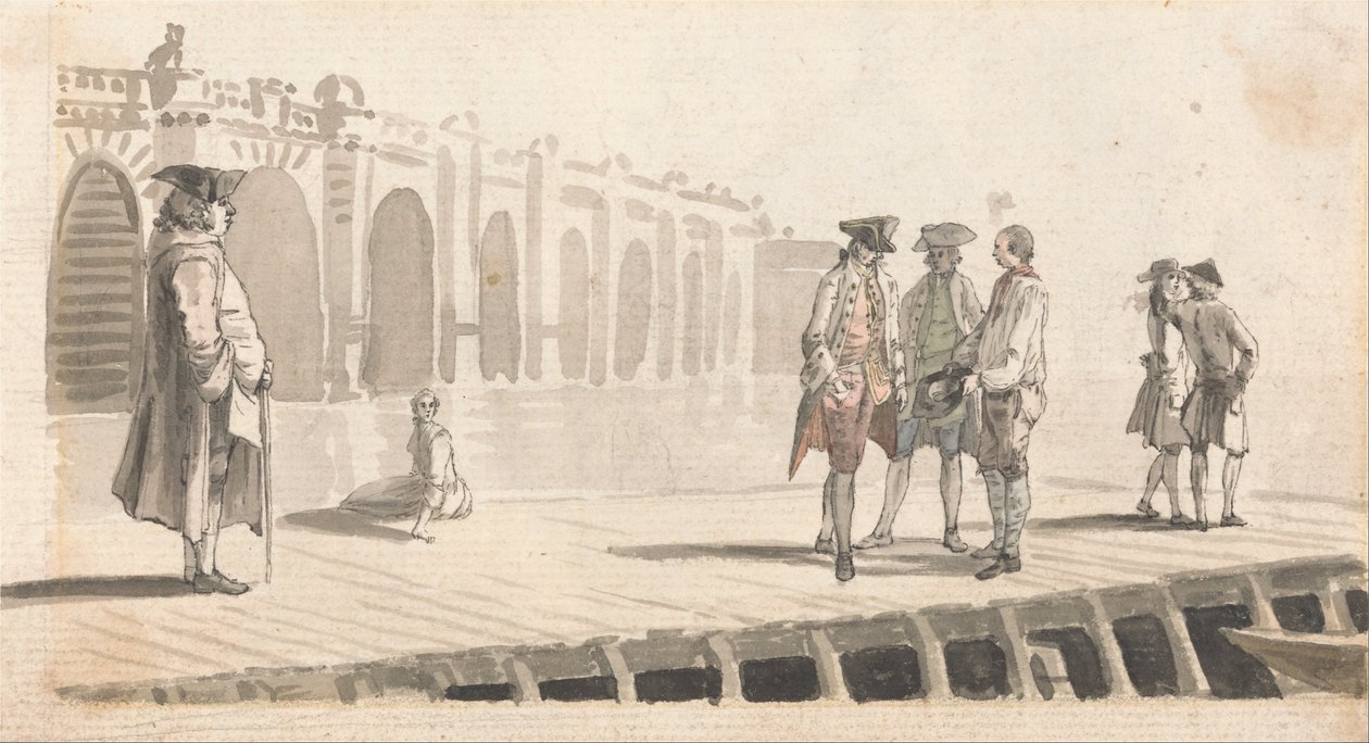 En gruppe menn på Westminster Pier av Paul Sandby