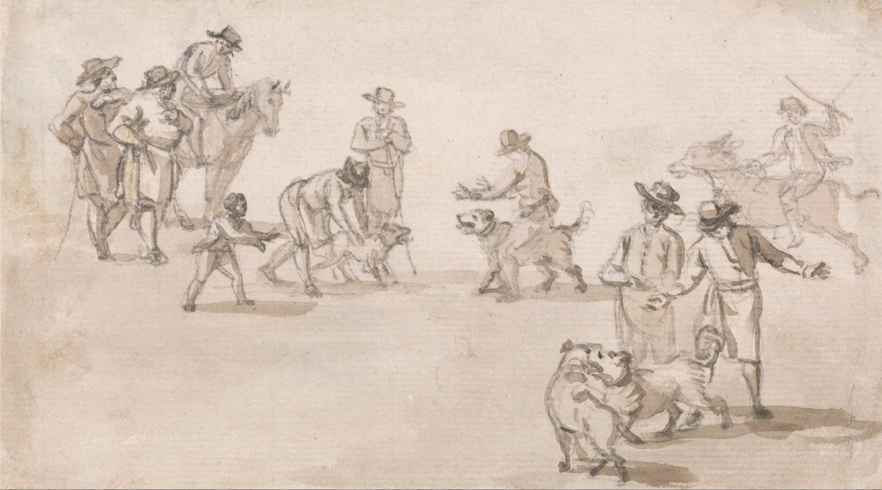 Gruppe av figurer- En hundekamp av Paul Sandby