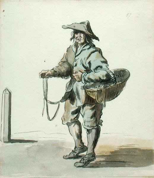 London Cries: Any Cotton Laces or Garters, 1742 (blekk og vask og wc på papir) av Paul Sandby