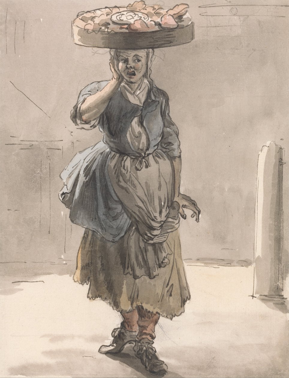 London Cries- En jente med en kurv på hodet (lys for kattene, lever for hundene) av Paul Sandby