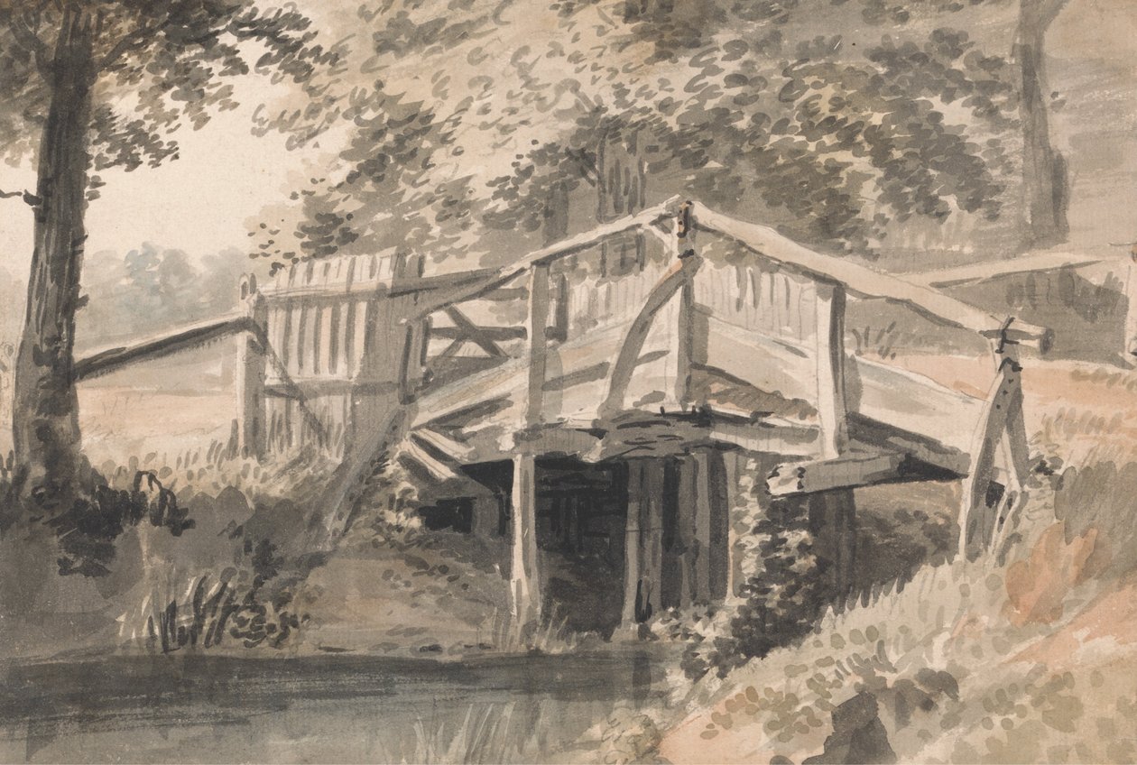Stream og Wooden Bridge av Paul Sandby