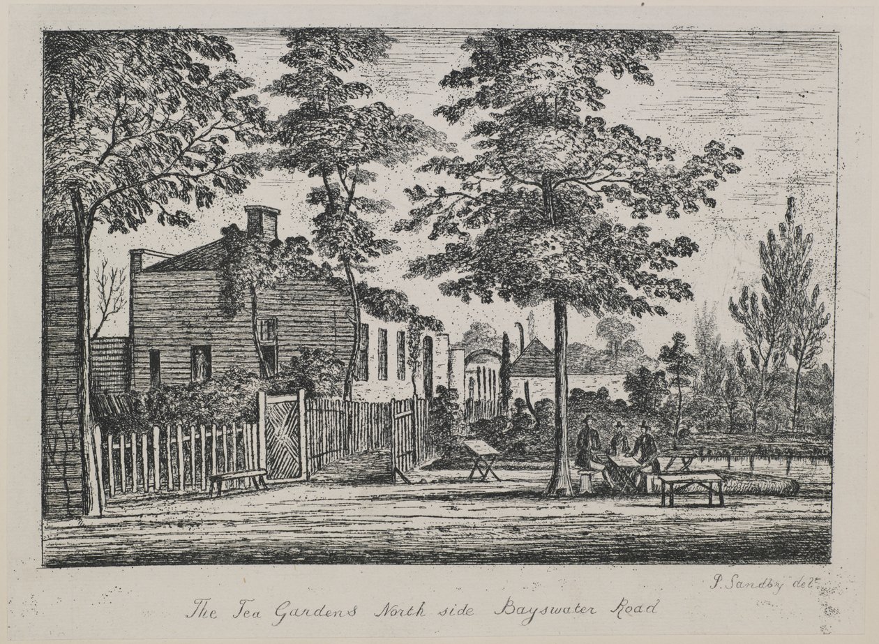 The Tea Gardens, nordsiden av Bayswater Road, ca. 1780 av Paul Sandby