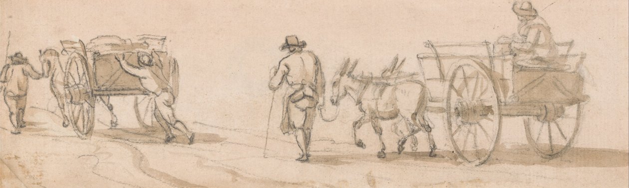 Tohjulsvogn og figurer av Paul Sandby