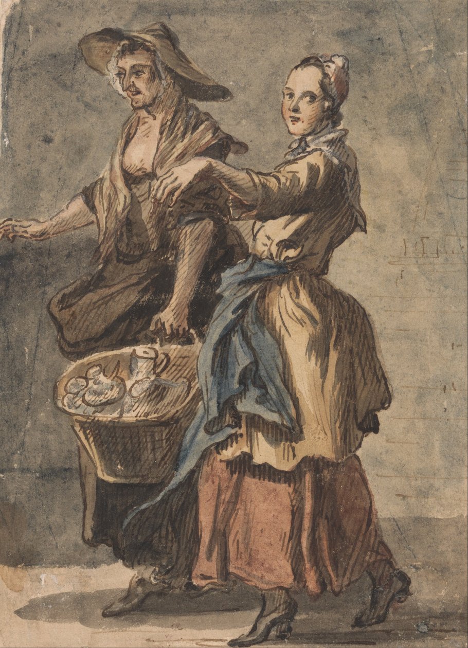 To kvinner som holder en kurv av Paul Sandby