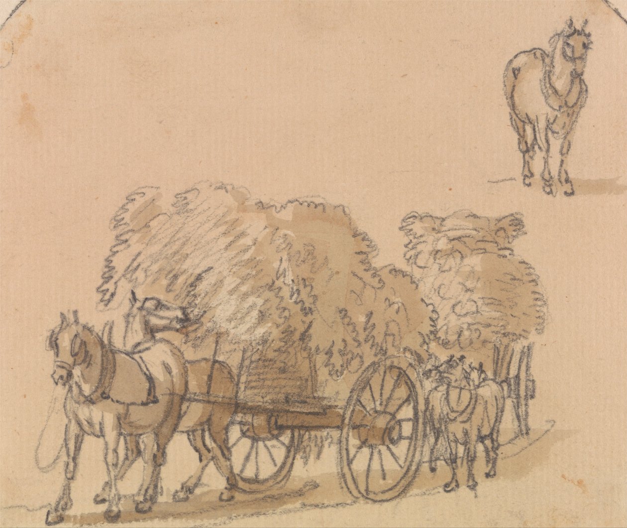 To ladede høyvogner med hester av Paul Sandby