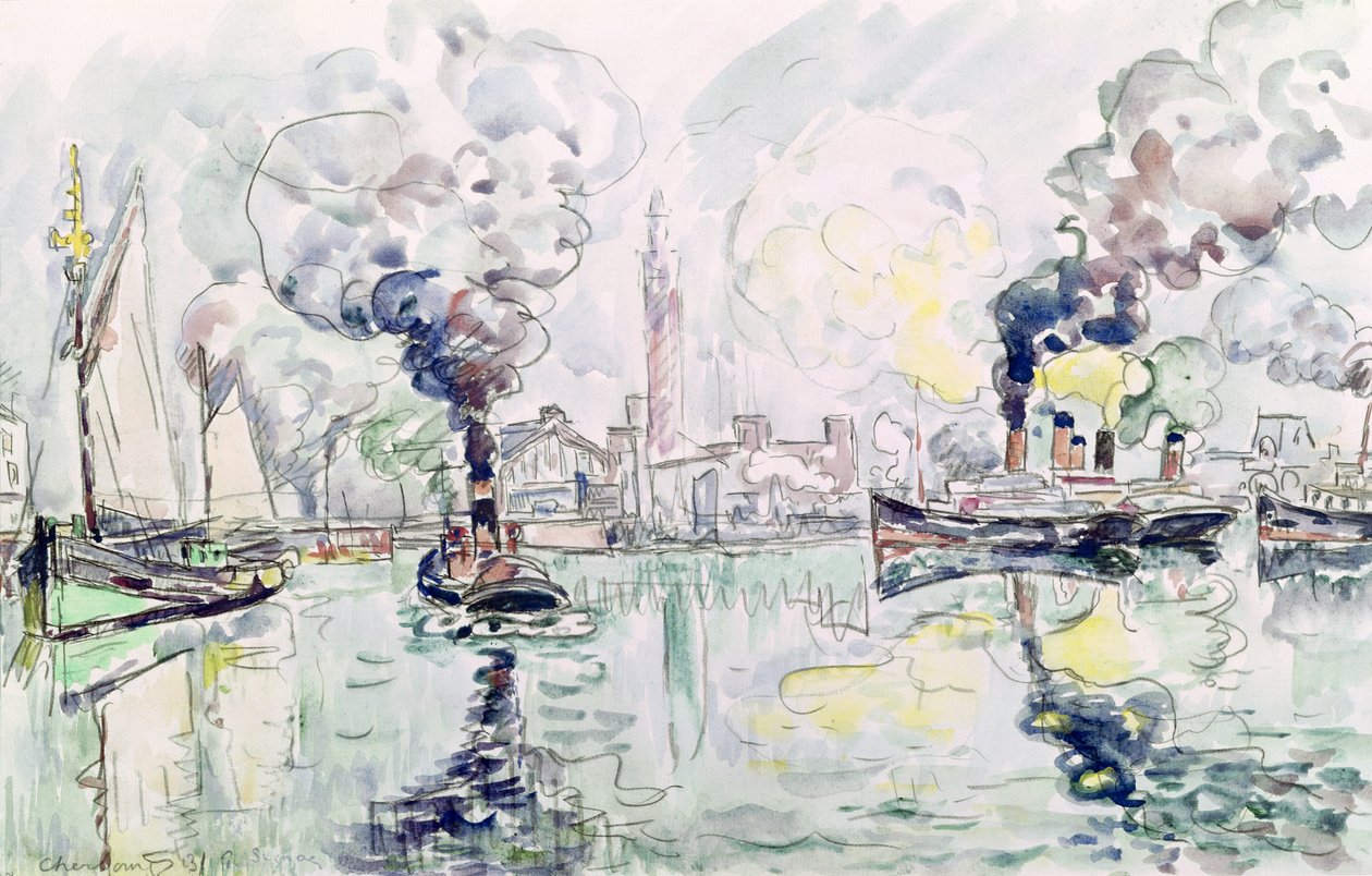 Cherbourg, 1931 (blyant og wc på papir) av Paul Signac