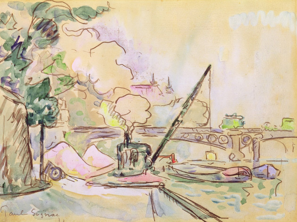 Pont du Louvre, 1928 (akvarell på papir) av Paul Signac