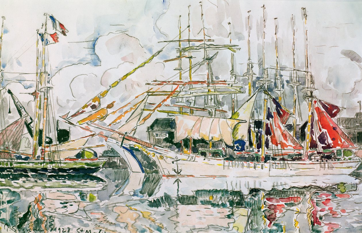 Saint-Malo, 1928 (blyant og wc på papir) av Paul Signac