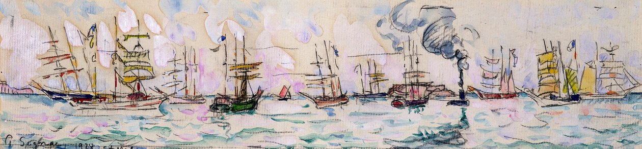 Fisketrålernes avgang til Newfoundland, 1928 av Paul Signac