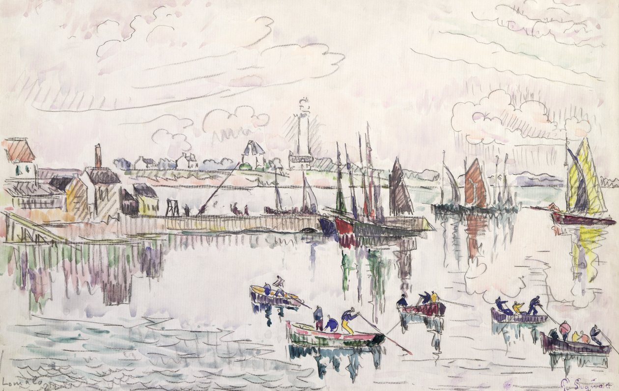 Havnen i Lomalo, Bretagne, 1922 (wc og blyant på papir) av Paul Signac
