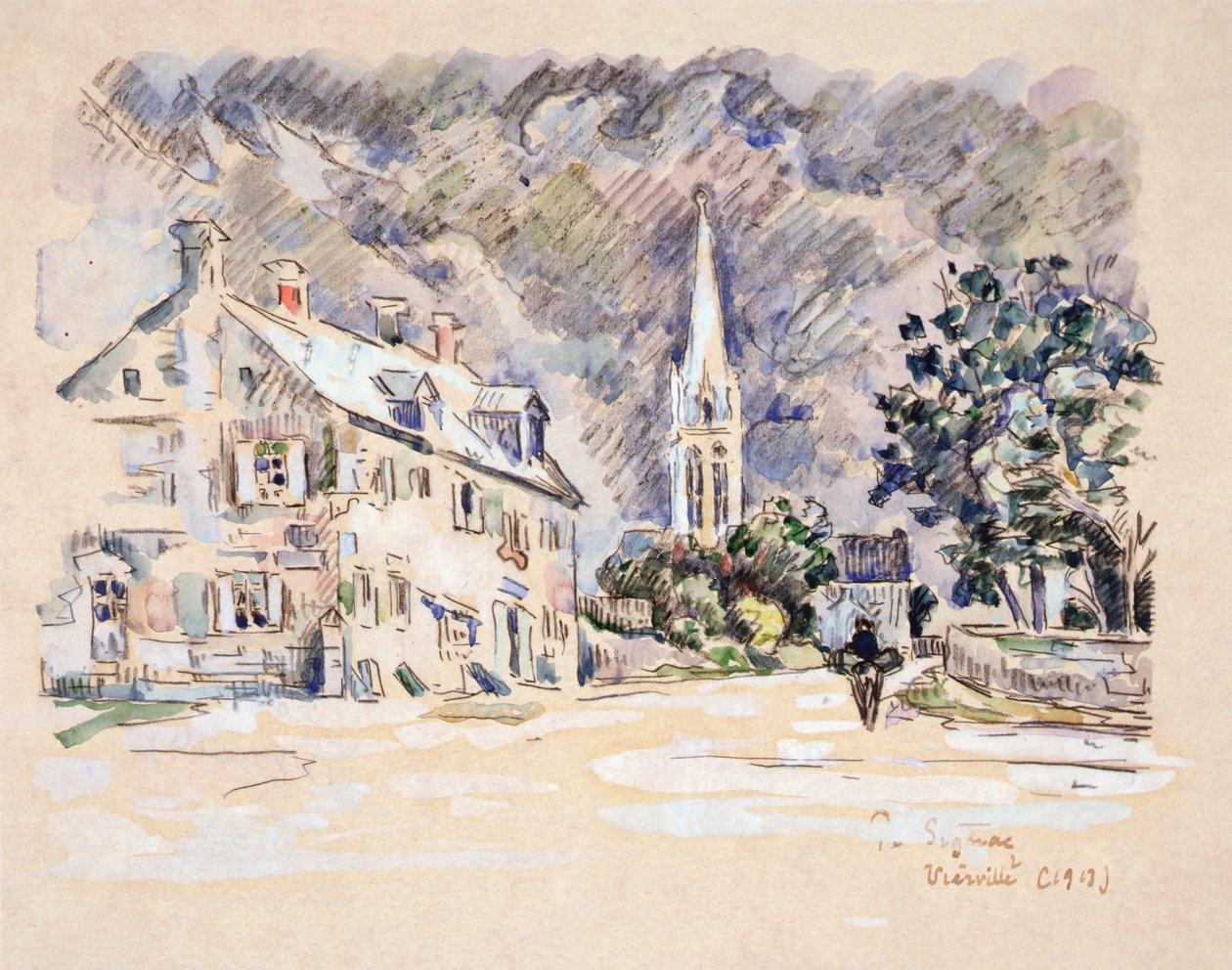 Vierville (Calvados) 1913 (svart fargestift og wc på papir) av Paul Signac