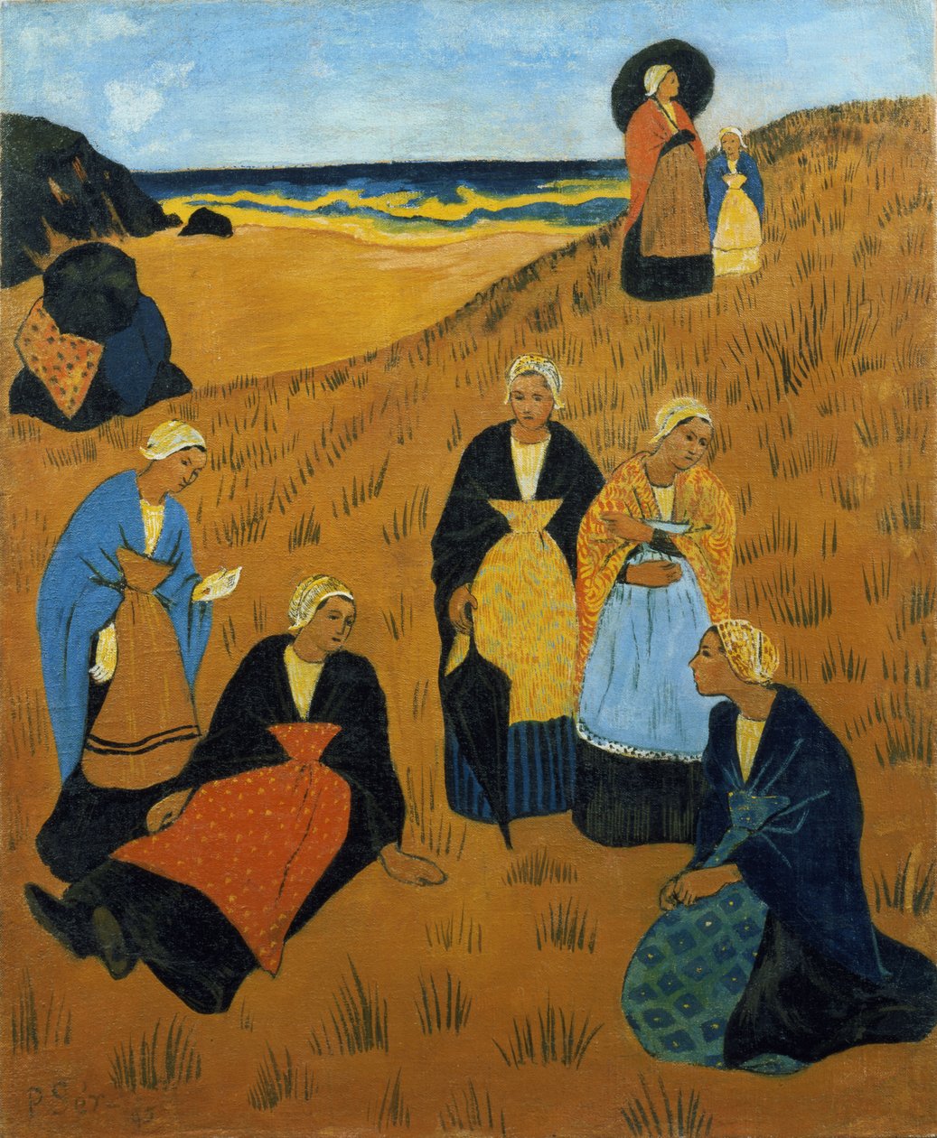 Unge bretonske kvinner med sjal, eller Jentene fra Douarnenez, 1895 av Paul Sérusier