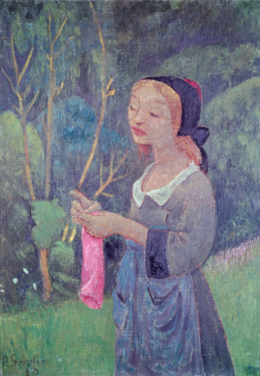 Ung jente med en rosa strømpe eller ung bretonsk strikking, 1920 av Paul Sérusier