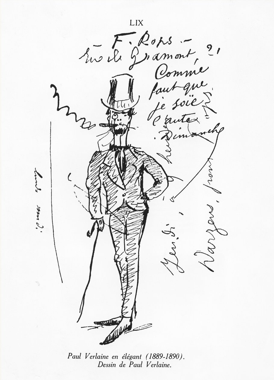 Selvportrett av Paul Verlaine, elegant, 1889-90 av Paul Verlaine