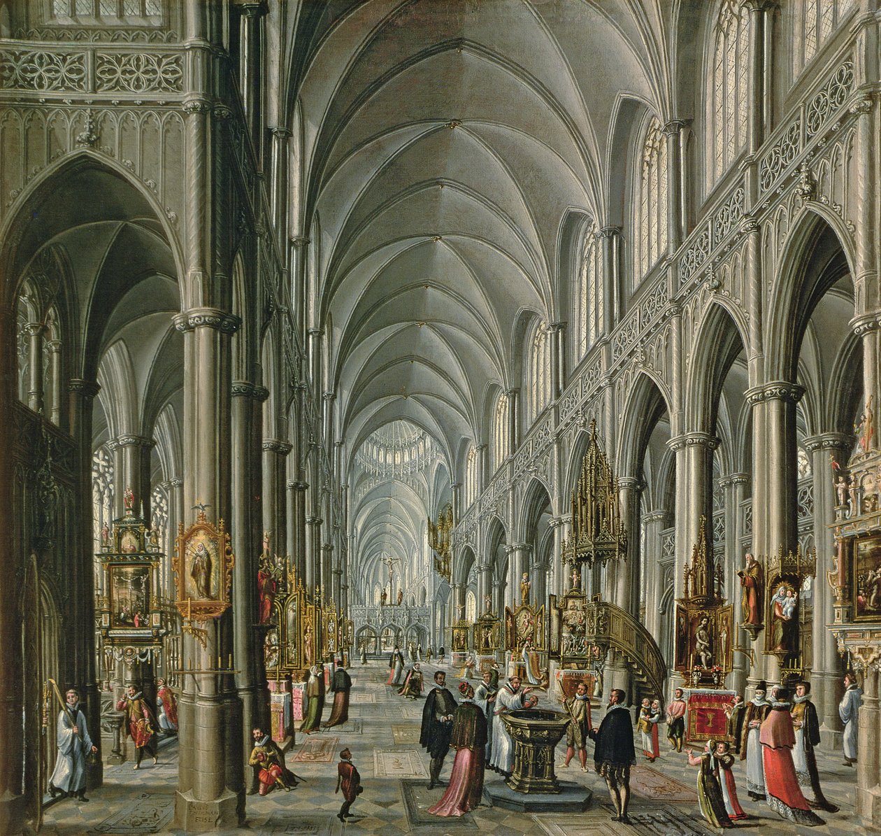 Interiør av en gotisk kirke, 1596-97 av Paul Vredeman de Vries
