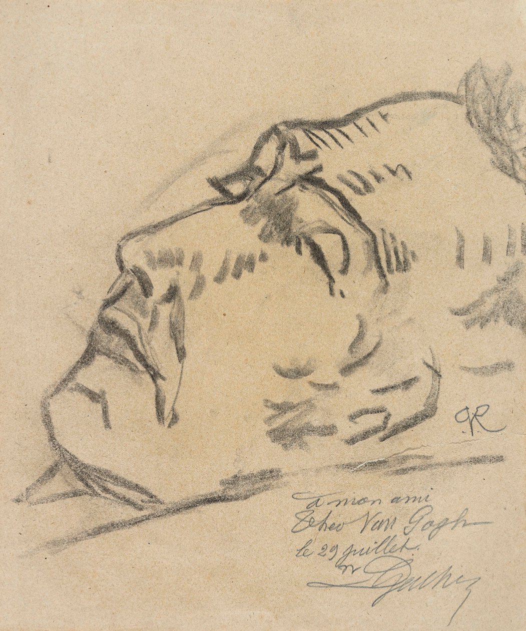 Vincent van Gogh (1853-1890) på dødsleie, tegning av Paul Ferdinand van Ryssel (pseudonym av Paul Gachet) av Paul  Gachet