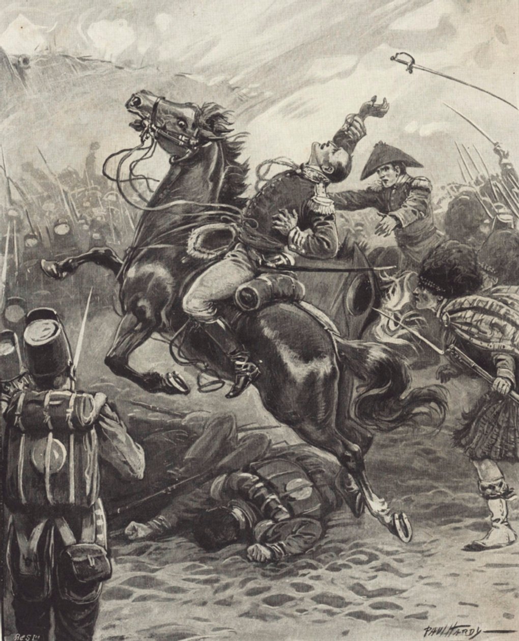 Edward Pakenhams død i slaget ved New Orleans (litho) av Paul (after) Hardy