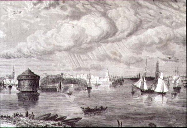 New York havn på 1860 -tallet (gravering) av Paul (after) Huet