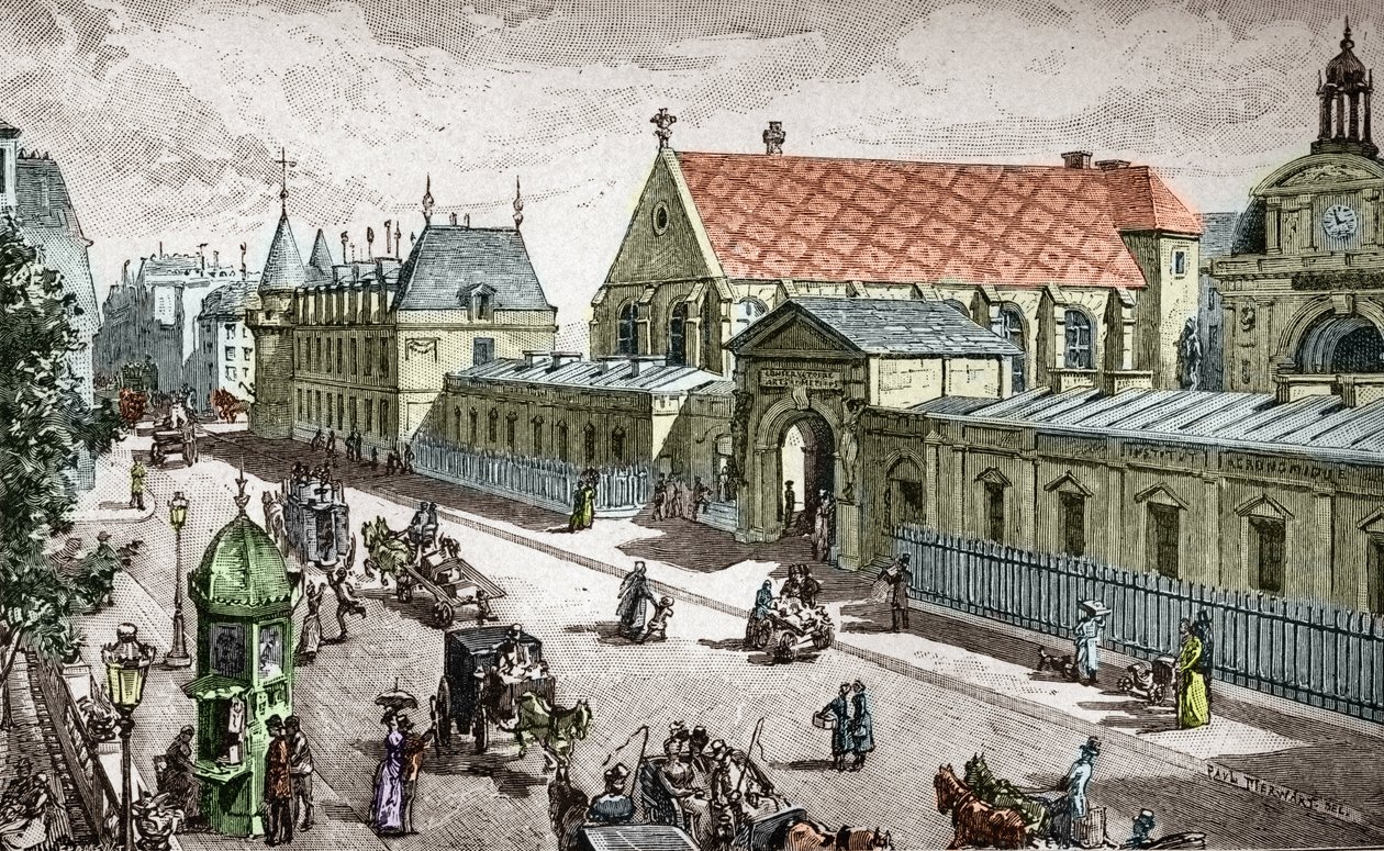 Vue du Conservatoire des Arts et metiers (Cnam) a Paris, rue saint Martin a Paris - (Utsikt over konservatoriet for kunst og håndverk i Paris) Gravert av Alexis Martin av Paul (after) Merwart