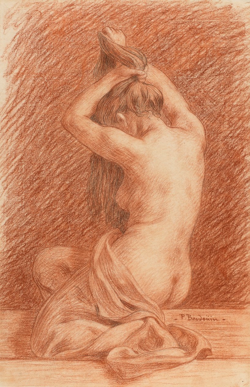 Kvinnelig figur som kler håret av Paul Albert Baudouin