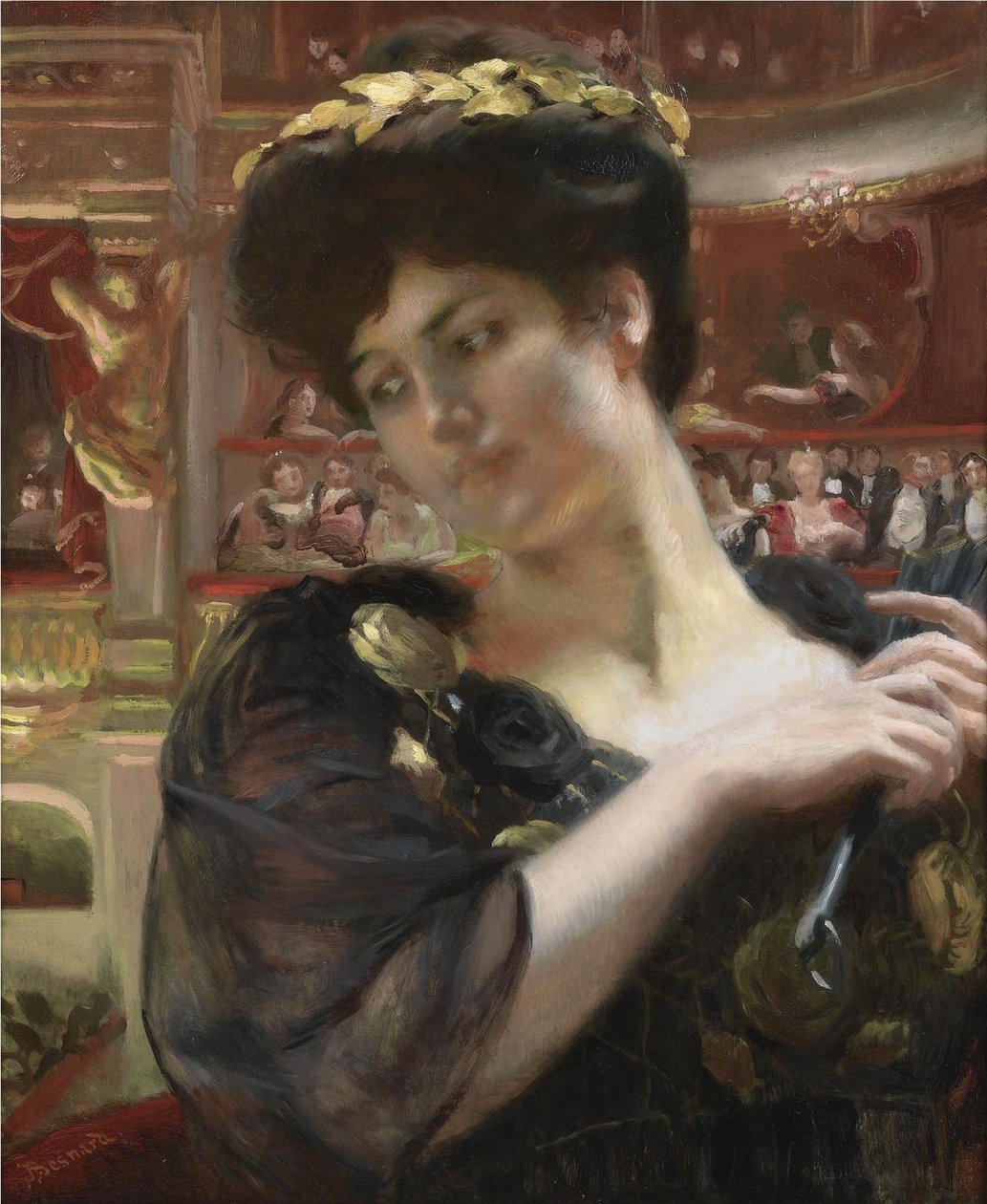 Comedie Francaise. Portrett av skuespillerinnen Gabrielle Réjane 1856-1920 av Paul Albert Besnard