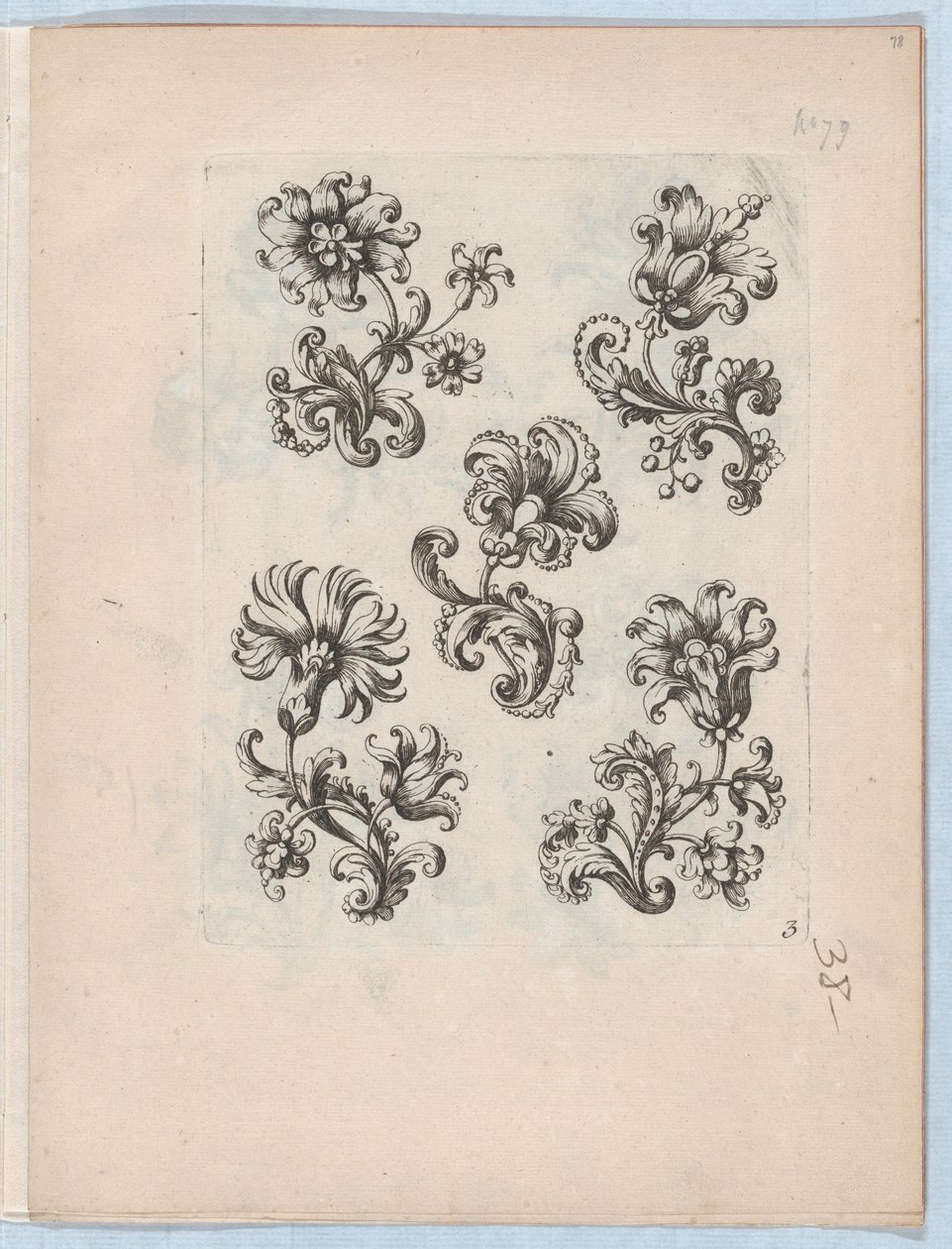 Serie med små blomstermotiver, plate 3, ca. 1670-85., ca. 1670-85. av Paul Androuet Du Cerceau