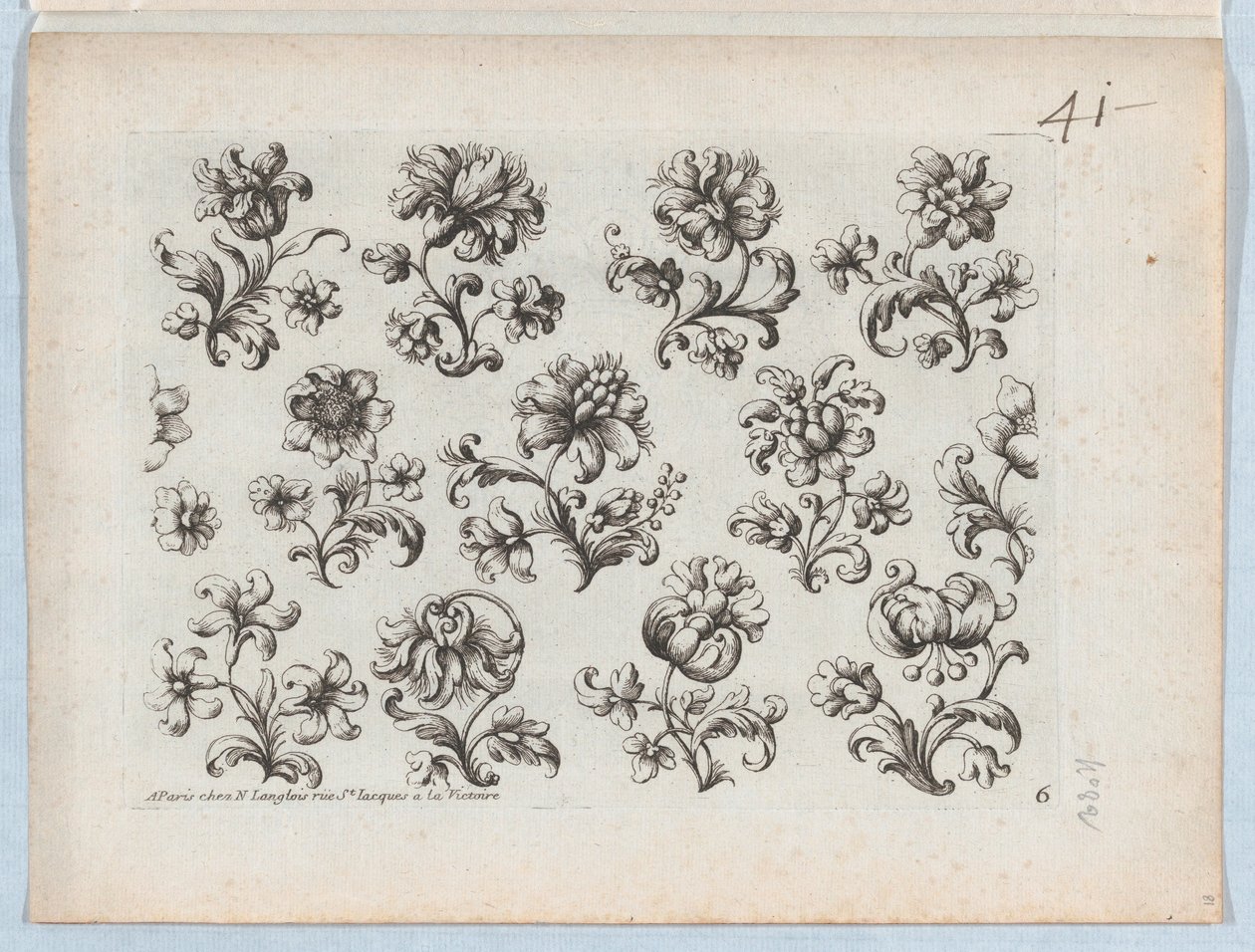 Serie med små blomstermotiver, tallerken 6, ca. 1670-85., ca. 1670-85. av Paul Androuet Du Cerceau