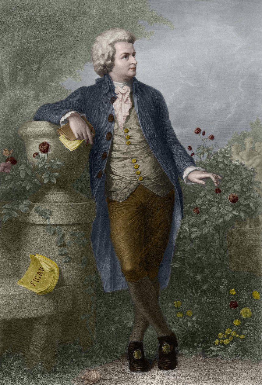 Portrett av Wolfgang Amadeus Mozart (1756-1791) i Salzburg. Gravert av Paul Barfus (1823-1895). av Paul Barfus