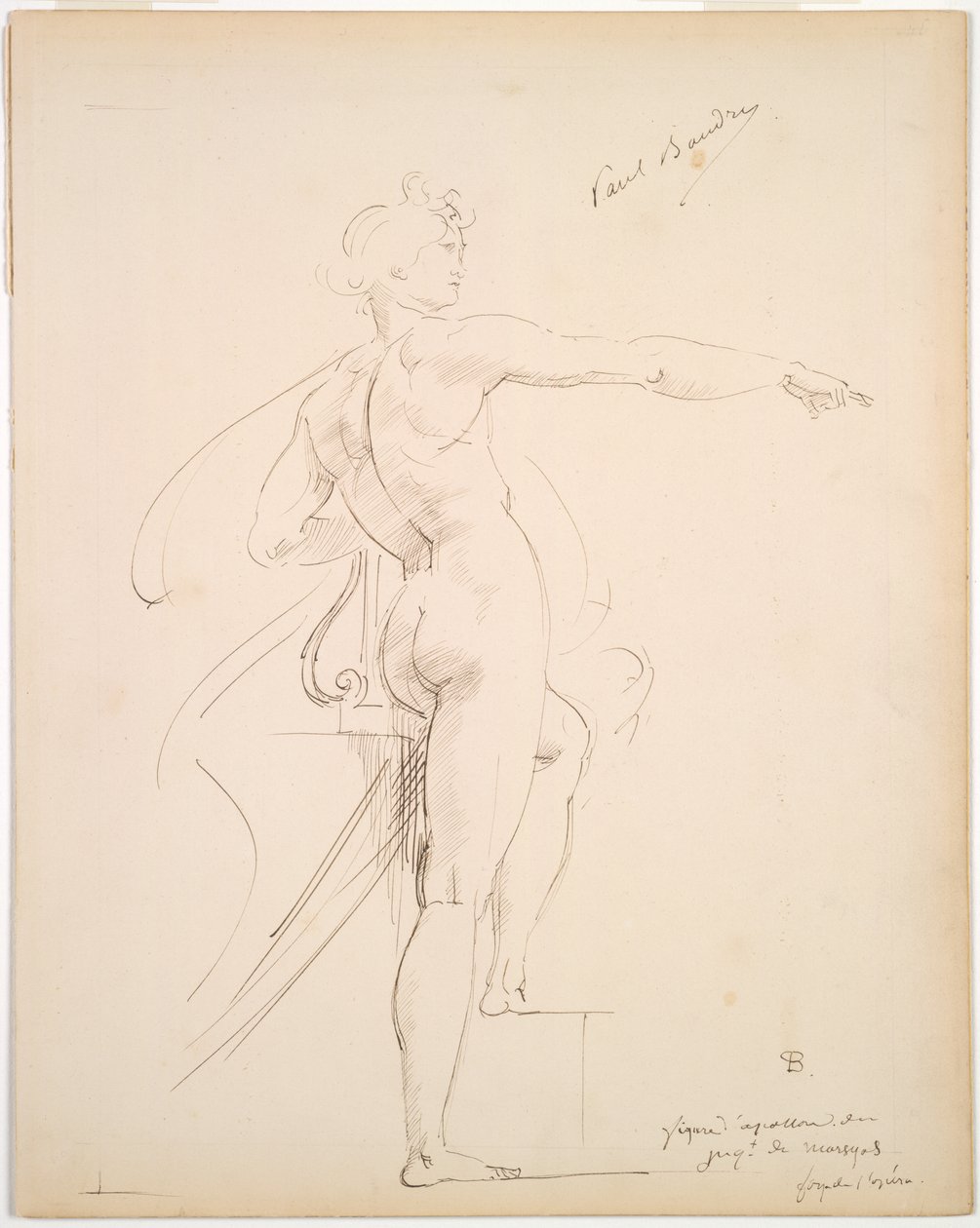 Studie av Apollo for Marsyas (recto); Ansikt i profil (verso) av Paul Baudry