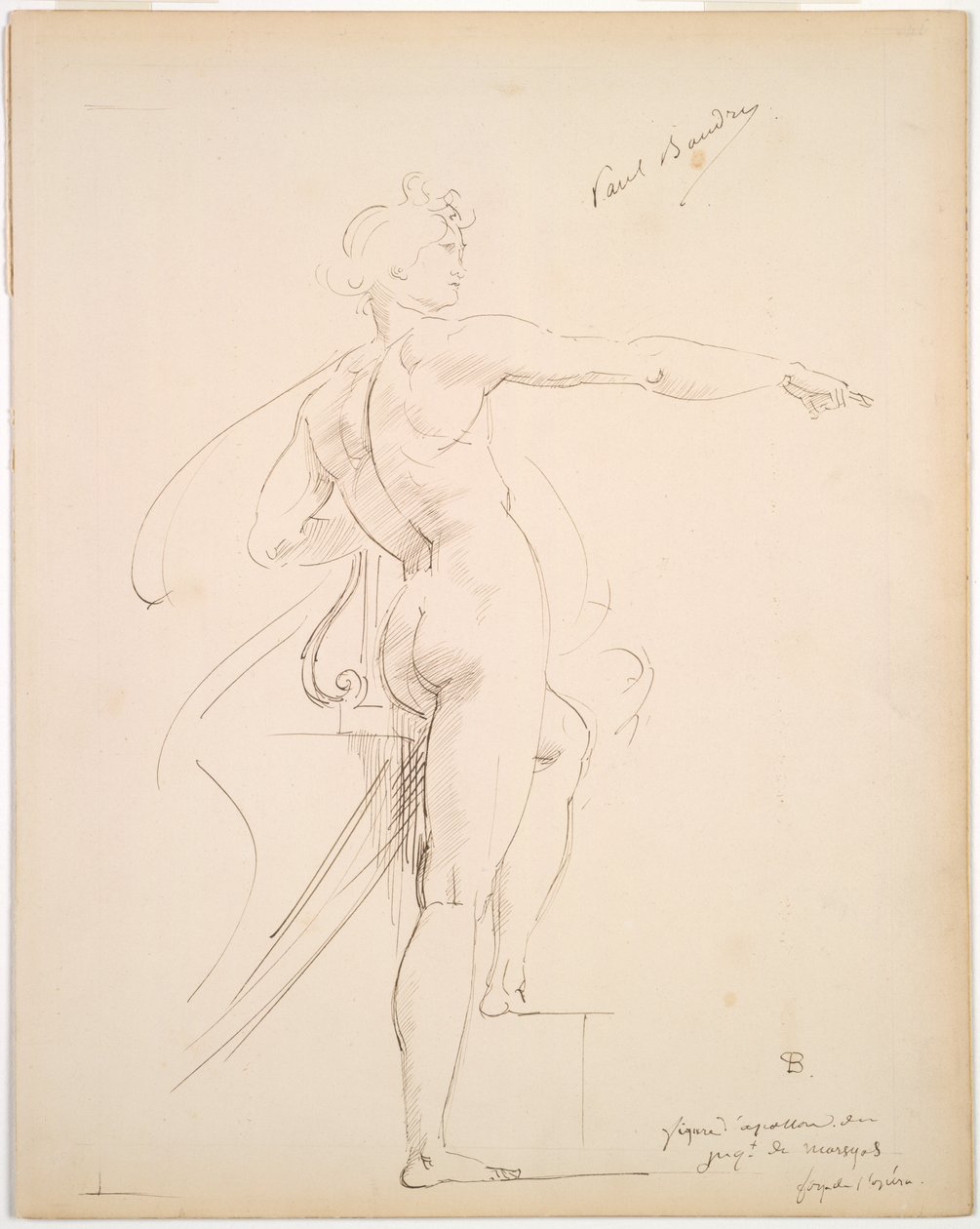 Studie av Apollo for Marsyas recto, Face in Profile verso, slutten av 1860-tallet. av Paul Baudry
