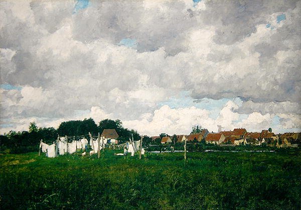 Mecklenburg, Landskap med den lille byen Schwann på Warnow av Paul Baum