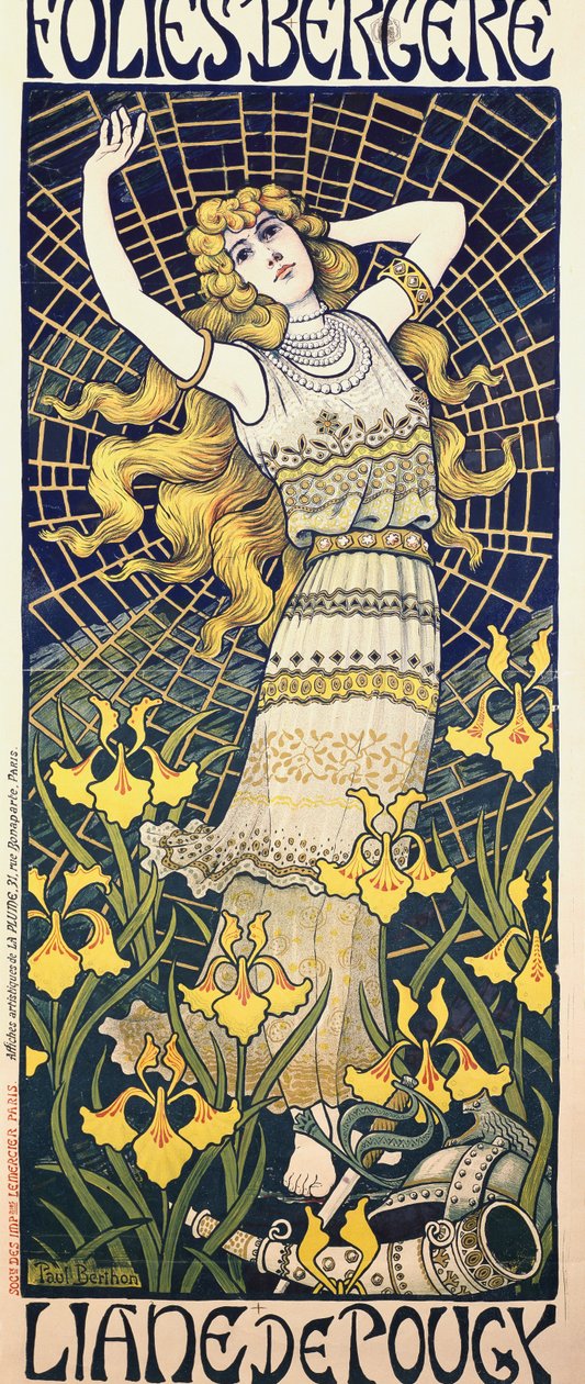 Plakat for show av danseren Liane de Pougy (1869-1950) på Folies Bergere, Paris av Paul Berthon